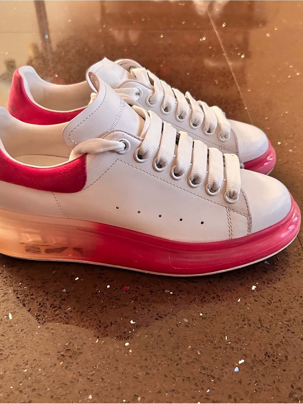 Alexander McQueen White Leather Sneakers with Pink Gradient Platform